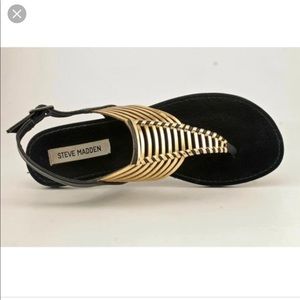 NEW Steve Madden Starly Black + Gold Sandals